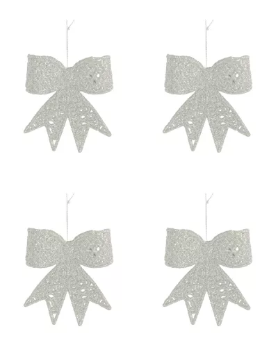 AKASZTÓS KARÁCSONYI DÍSZ MASNI SZETT, 4 DARABOS, FEHÉR GLITTER