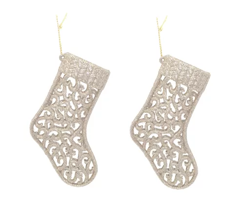 AKASZTÓS KARÁCSONYI DÍSZ ZOKNI SZETT, 2 DARABOS, ARANY GLITTER