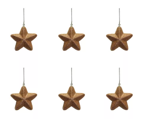 AKASZTÓS KARÁCSONYI DÍSZ CSILLAG SZETT, 6 DARABOS, 3D, ROSEGOLD