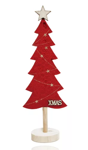DEKOR FA FENYŐFA, CHRISTMAS FELIRATTAL, PIROS