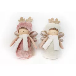  TEXTIL ANGYAL, BUNDÁS, ARANY GLITTERES SZÁRNY ÉS AGANCSSAL, FEHÉR SÁLLAL, RÓZSASZÍN/KRÉM