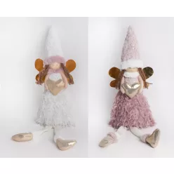   TEXTIL ANGYAL, ÁLLÓ, LÓGÓ LÁBBAL, ARANY SZÍVVEL, FEHÉR VAGY MÁLYVA