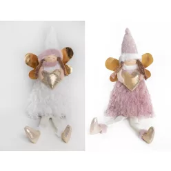   TEXTIL ANGYAL, ÁLLÓ, LÓGÓ LÁBBAL, ARANY SZÍVVEL, FEHÉR VAGY MÁLYVA