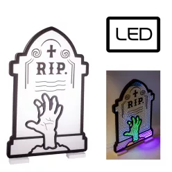 LED HALLOWEEN SÍRKŐ, KINYÚLÓ KÉZ, RIP FELIRAT