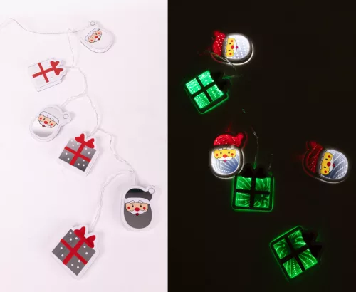 LED FÜZÉR MIKULÁS FEJEK ÉS AJÁNDÉK DOBOZOK, 6DARAB