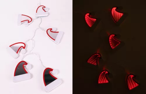 LED FÜZÉR MIKULÁS SAPKÁK, 6 DARAB, PIROS
