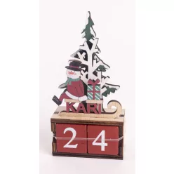   FA ADVENTI KALENDÁRIUM, HÓEMBER SZÁNKÓN, KARI FELIRATTAL, FENYŐFÁVAL