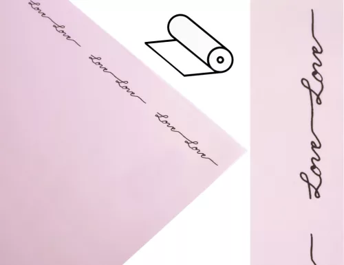 MŰANYAG CSOMAGOLÓ, TEKERCSES, LOVE FELIRATTAL, RÓZSASZÍN
