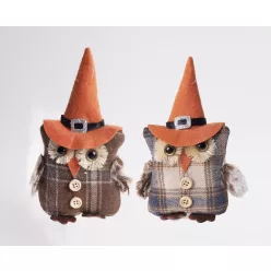   TEXTIL AKASZTÓS BAGOLY, KOCKÁS RUHÁBAN, NARANCSSÁRGA SÜVEGBEN