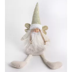   TEXTIL ANGYAL, LÓGÓ LÁBBAL, ARANY CSILLOGÓ FEHÉR RUHÁBAN, SZÍVVEL