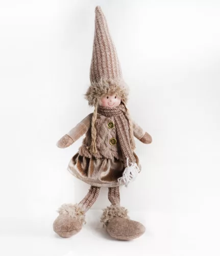 TEXTIL LÁNY, LÓGÓ LÁBBAL, BARNA RUHÁBAN, SÜVEGBEN