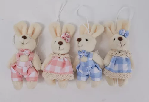 TEXTIL AKASZTÓS NYÚL FIÚ VAGY LÁNY, KÉK VAGY RÓZSASZÍN KOCKÁS