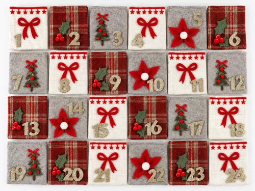 TEXTIL ADVENTI NAPTÁR SZÜTYŐ, 24 NAP, PIROS