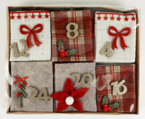 TEXTIL ADVENTI NAPTÁR SZÜTYŐ, 24 NAP, PIROS