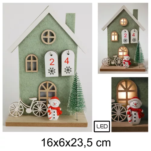 FILC HÁZ LEDDEL, ADVENTI NAPTÁR, FENYŐVEL, HÓEMBERREL, ZÖLD