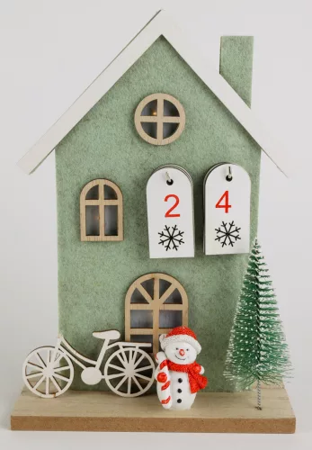 FILC HÁZ LEDDEL, ADVENTI NAPTÁR, FENYŐVEL, HÓEMBERREL, ZÖLD