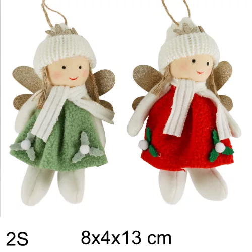 TEXTIL AKASZTÓS ANGYAL, ZÖLD VAGY PIROS RUHÁBAN
