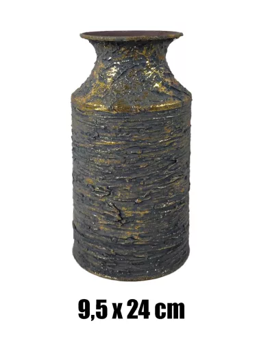 BÁDOG VÁZA, SZÜRKE, ARANY CSÍKOS