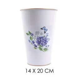 BÁDOG VÁZA, LILA HORTENZIA MINTÁS, FEHÉR