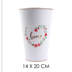 BÁDOG VÁZA, RÓZSA MINTÁS, HOME FELIRATTAL, FEHÉR