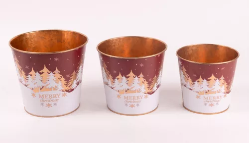 BÁDOG KASPÓ, 3 RÉSZES, FENYŐERDŐ MINTÁS, MERRY CHRISTMAS FELIRATTAL