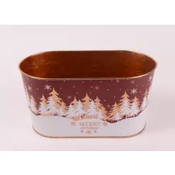   BÁDOG KASPÓ, OVÁLIS ALAKÚ, FENYŐERDŐ MINTÁS, MERRY CHRISTMAS FELIRATTAL