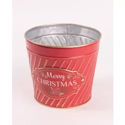   BÁDOG KASPÓ, KÖR ALAKÚ, MERRY CHRISTMAS FELIRATTAL, PIROS