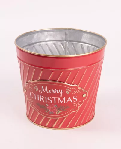 BÁDOG KASPÓ, KÖR ALAKÚ, MERRY CHRISTMAS FELIRATTAL, PIROS