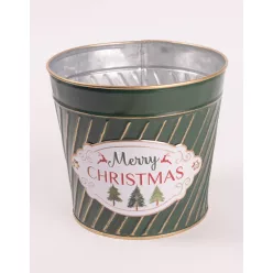   BÁDOG KASPÓ, KÖR ALAKÚ, MERRY CHRISTMAS FELIRATTAL, ZÖLD