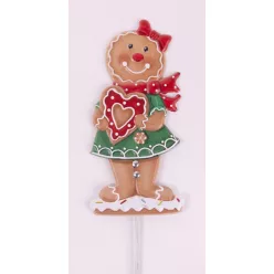   BÁDOG MÉZESKALÁCS FIGURA, BESZÚRÓS, MÉZESKALÁCS SZÍVVEL, PIROS ZÖLD