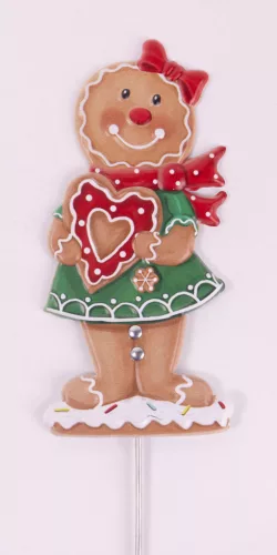 BÁDOG MÉZESKALÁCS FIGURA, BESZÚRÓS, MÉZESKALÁCS SZÍVVEL, PIROS ZÖLD