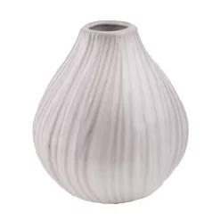 KERÁMIA VÁZA, GÖMB ALAKÚ, BORDÁS, FEHÉR