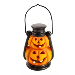   KERÁMIA LEDES LÁMPÁS, HALLOWEEN TÖK, EMELETES, FEKETE ÉS NARANCSSÁRGA