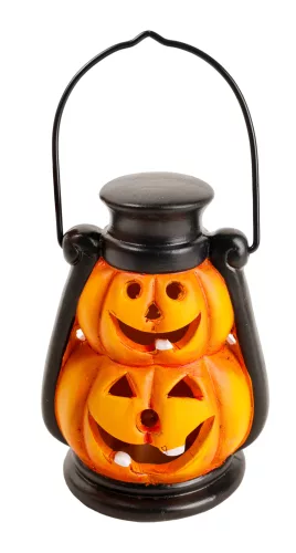 KERÁMIA LEDES LÁMPÁS, HALLOWEEN TÖK, EMELETES, FEKETE ÉS NARANCSSÁRGA