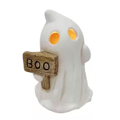 KERÁMIA LEDES SZELLEM, BOO FELIRATÚ TÁBLÁVAL