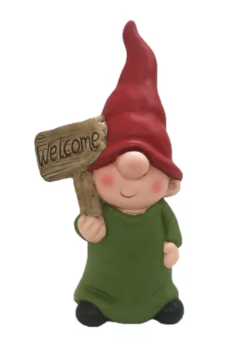 KERÁMIA MANÓ, TÁBLÁVAL, WELCOME FELIRATTAL, PIROS ZÖLD