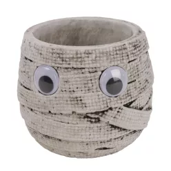   BETON KASPÓ, HALLOWEEN DEKORÁCIÓ, MÚMIA FORMÁJÚ, SZEMMEKKEL, SZÜRKE