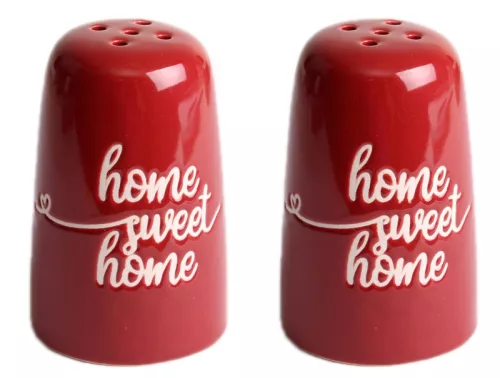 KERÁMIA SÓ ÉS BORSSZÓRÓ SZETT, 2 DARABOS, HOME SWEET HOME FELIRATTAL, PIROS