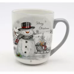   KERÁMIA BÖGRE, MERRY CHRISTMAS2 FELIRET, HÓEMBER ÉS SZÁN MINTÁS