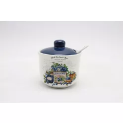   KERÁMIA CUKORTARTÓ KANÁLLAL, BLUEBERRY FELIRATTAL, ÁFONYÁS