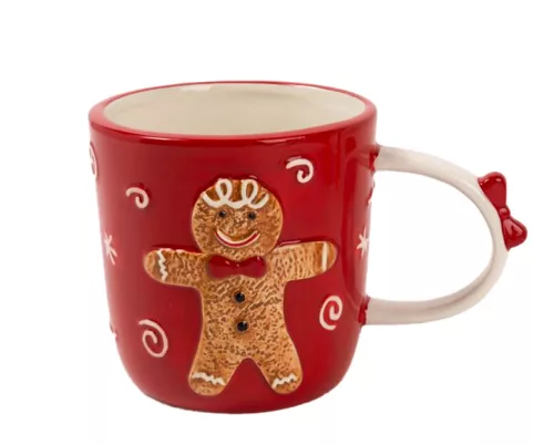 KERÁMIA BÖGRE, MÉZESKALÁCS FIGURÁVAL, PIROS