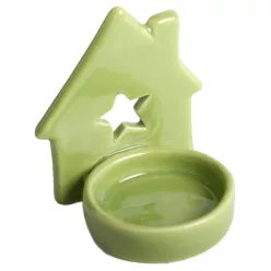 PORCELÁN MÉCSESTARTÓ TÁL HÁZZAL, CSILLAGOS, ZÖLD
