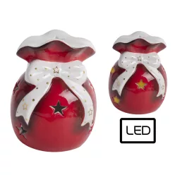 PORCELÁN ZSÁK, LEDDEL, BORDÓ FEHÉR