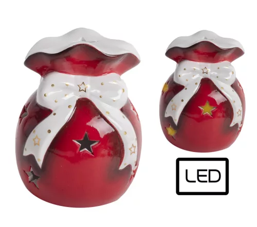 PORCELÁN ZSÁK, LEDDEL, BORDÓ FEHÉR
