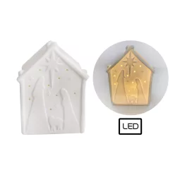 PORCELÁN LEDDEL, HÁZ CSILLAGGAL, FEHÉR