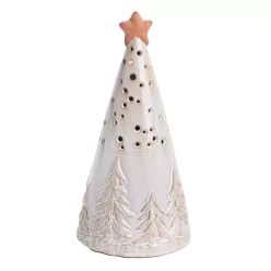   PORCELÁN KÚP, LEDDEL, FENYŐFÁS, CSILLAGGAL, KRÉM TERRAKOTTA
