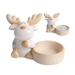 PORCELÁN MÉCSES TARTÓ, SZARVAS, FEHÉR KRÉM