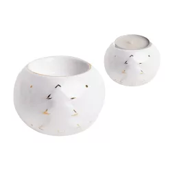 PORCELÁN MÉCSES TARTÓ, GÖMB, FENYŐFÁVAL, FEHÉR ARANY
