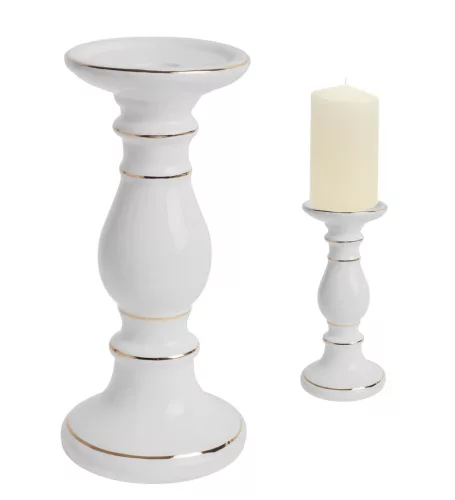 PORCELÁN GYERTYATARTÓ, FEHÉR ARANY