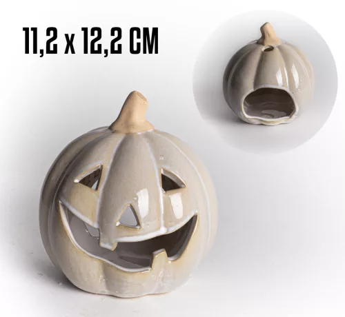 PORCELÁN MÉCSESTARTÓ HALLOWEEN TÖK, KRÉM SZÍNŰ
